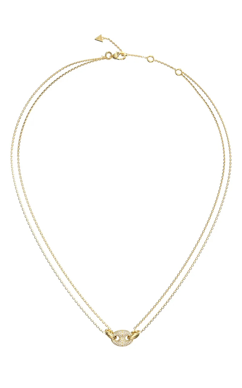 GUESS STEEL MARINA JUBN06220JWYGT/U Κολιέ Χρυσό Με Διπλή Αλυσίδα Με Σχέδιο Με Πέτρες