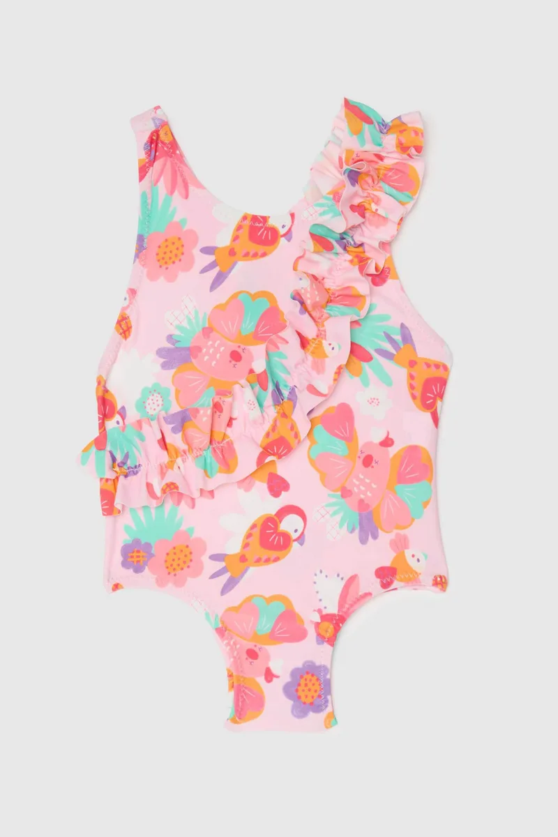 OVS βρεφικό μαγιό ολόσωμο με πολύχρωμο floral print και βολάν - 002199335 Ροζ