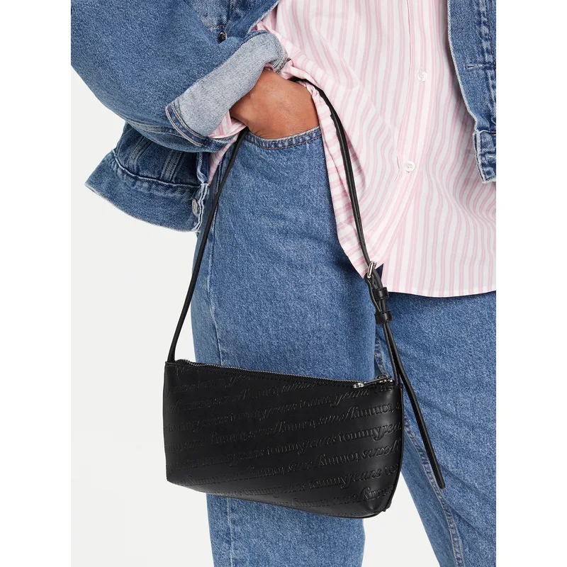 Τσάντα Tommy Jeans Tjw Must Aop Shoulder Bag AW0AW17867 Μαύρο