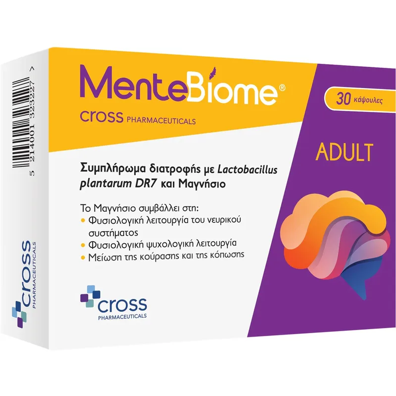 Cross Mente Biome Adult Συμπλήρωμα Διατροφής Προβιοτικου Στελέχους & Μαγνησίου που Συμβάλλει στη Φυσιολογική Λειτουργία του Νευρικού Συστήματος, την Ψυχολογική Ισορροπία Μειώνοντας την Κούραση & την Κόπωση 30caps