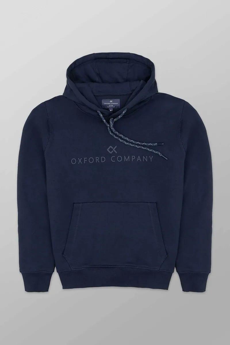 Oxford Company ανδρική μπλούζα φούτερ μονόχρωμη με κουκούλα Regular Fit - F512-JZ80.17 Μπλε Σκούρο