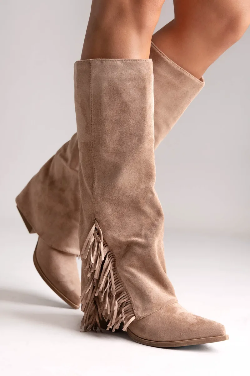 ERYNN Cowboy Boots Fringe - RXJ-302 - Taupe Suede