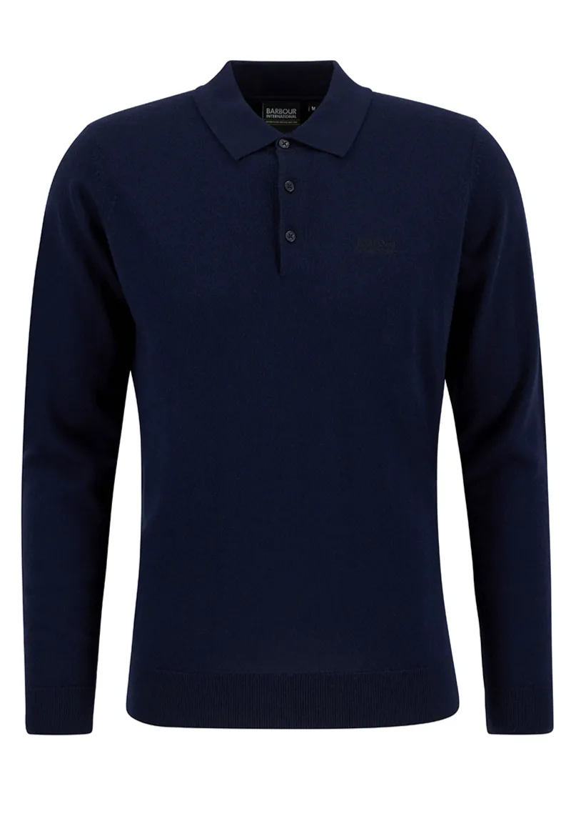 ΑΝΔΡΙΚΟ ΠΛΕΚΤΟ MERLIN MERINO POLO JUMPER BARBOUR INTERNATIONAL ΚΑΝΟΝΙΚΗ ΓΡΑΜΜΗ ΣΚΟΥΡΟ ΜΠΛΕ