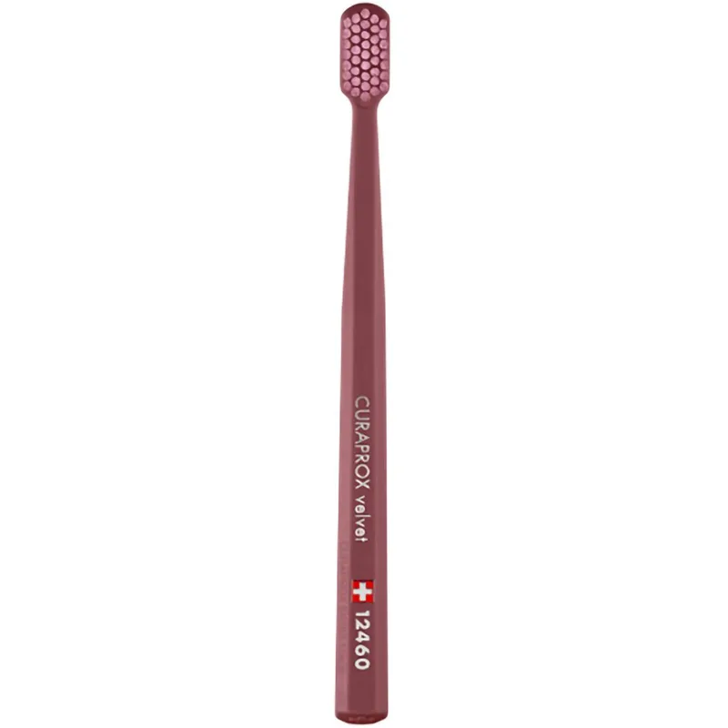 Curaprox CS 12460 Velvet Toothbrush Οδοντόβουρτσα με Εξαιρετικά Απαλές & Πυκνές Ίνες Curen για Πολύ Ευαίσθητα Δόντια 1 Τεμάχιο - Μπορντό / Ροζ