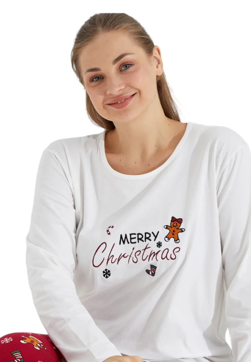 Πιτζάμα γυναικεία βαμβακερή Sexen Plus Size Merry Christmas SXN23240596-Εκρού