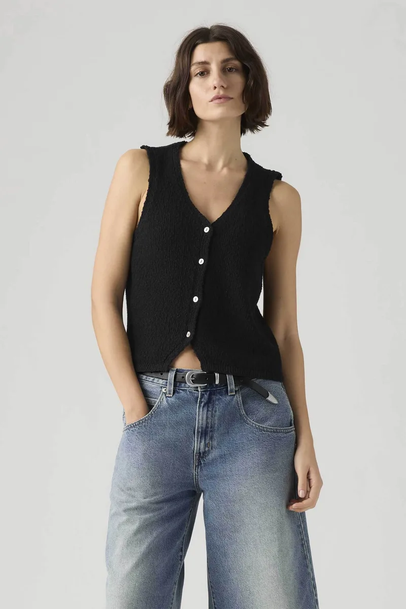 Levi's® γυναικείο γιλέκο μπουκλέ Standard Fit "Helen Mini" - 005AB0001 Μαύρο