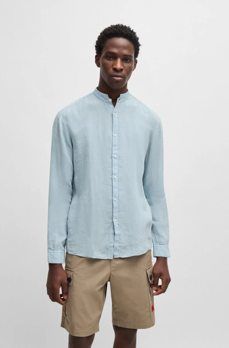 Hugo Ανδρικό Πουκάμισο από Λινό με Όρθιο Γιακά Slim Fit