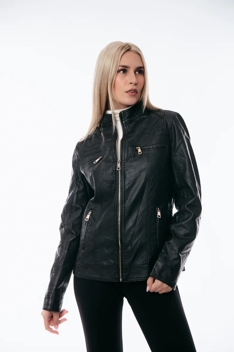 ΜΠΟΥΦΑΝ ΔΕΡΜΑΤΙΝΗ BIKER PLUS SIZE ΑΣΗΜΕΝΙΑ ΦΕΡΜΟΥΑΡ Μαύρο