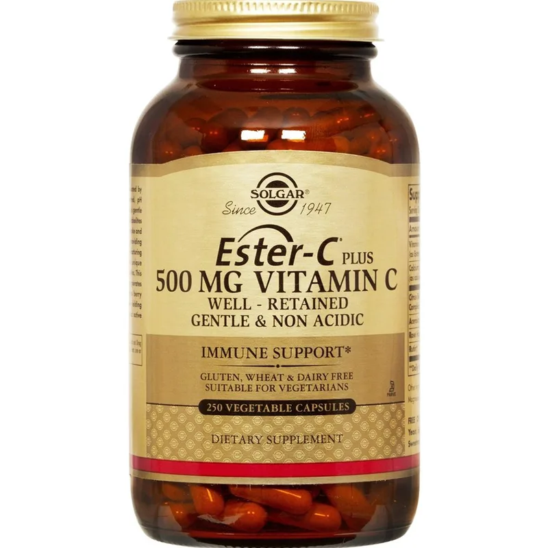 Solgar Ester-C 500mg Vitamin C Συμπλήρωμα Διατροφής με Βιταμίνη C & Βιοφλαβονοειδή Υψηλής Απορροφησιμότητας Ήπια στο Στομάχι για Ενίσχυση του Ανοσοποιητικού 250veg.caps