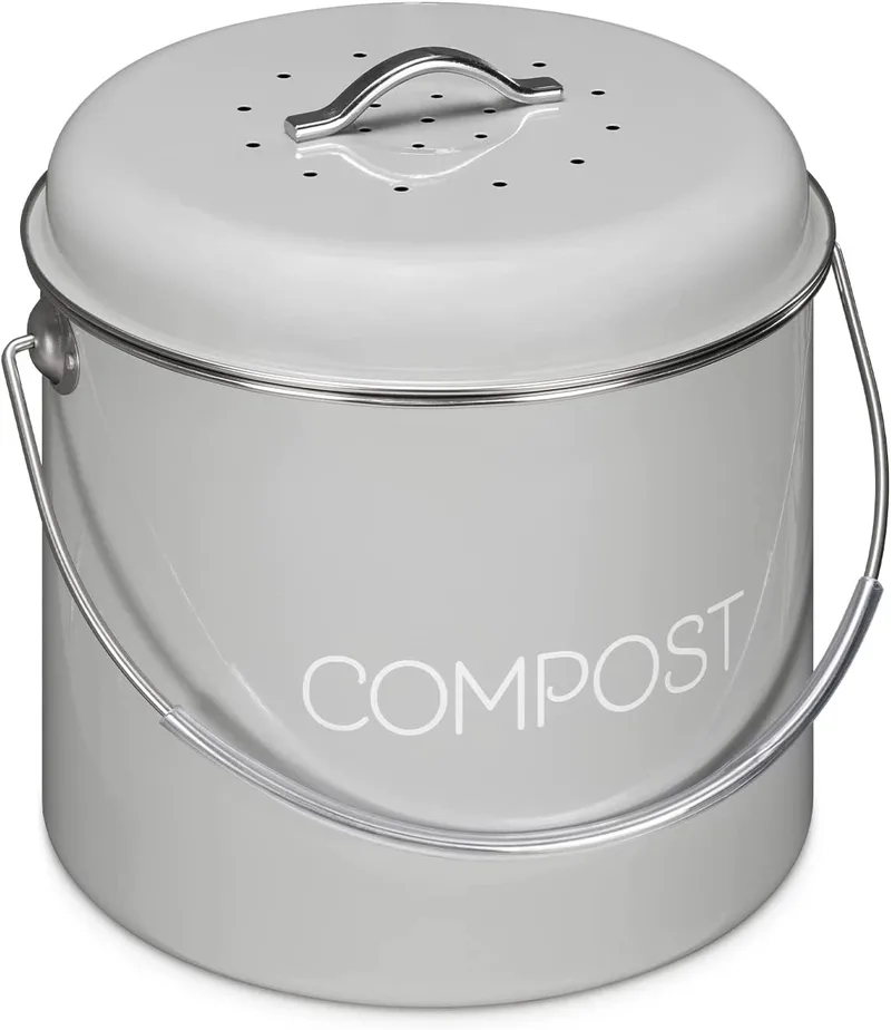 Navaris Metal Compost Caddy Bin - Κάδος Kομποστοποίησης για Οργανικά Απορρίμματα - 5L - Grey (49642.2.22)