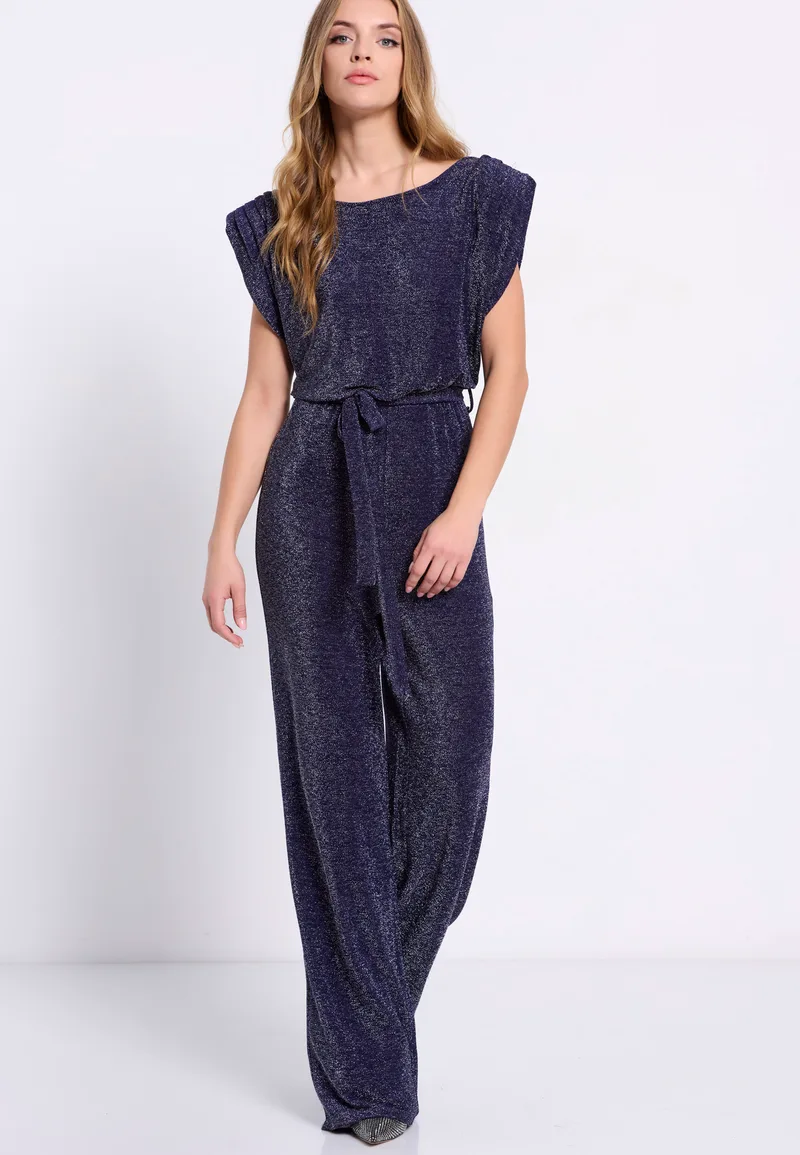 Wide leg ολόσωμη φόρμα με μεταλλιζέ νήμα