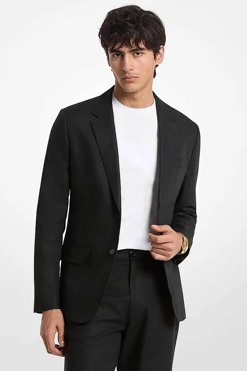 Michael Kors ανδρικό σακάκι από λινάρι και βαμβάκι Classic Fit - CS6101KKPY Μαύρο