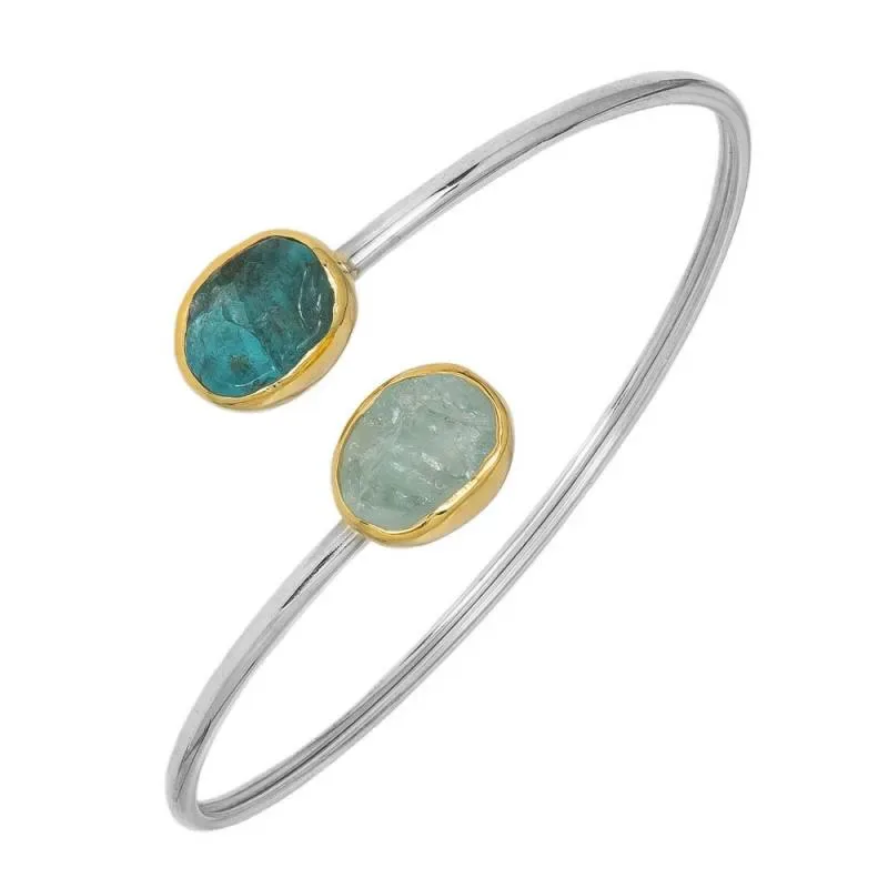 Δίχρωμη γυναικεία χειροπέδα 925 Aqua Marine and Apatite 041990 041990 Ασήμι