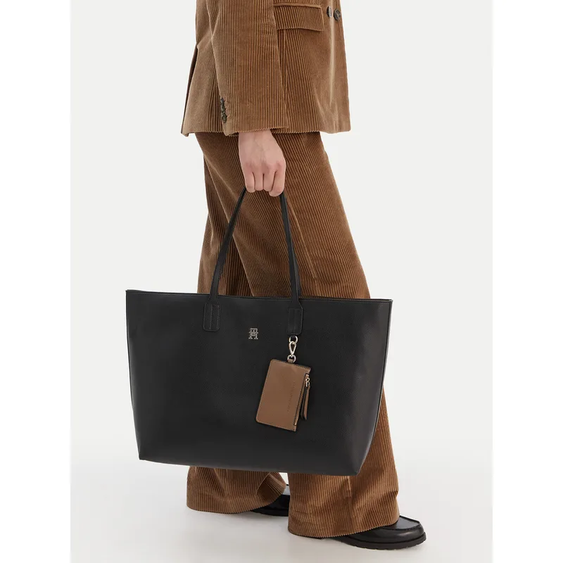Τσάντα Tommy Hilfiger Th Icon Tote AW0AW18173 Μαύρο