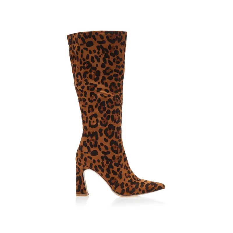 Μπότες animal print σουέτ με φερμουάρ μυτερές ΛΕΟΠΑΡ