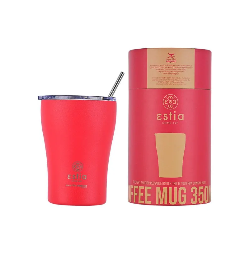 Κούπα θερμός με καλαμάκι 350ml Estia Save the Aegean - Scarlet Red
