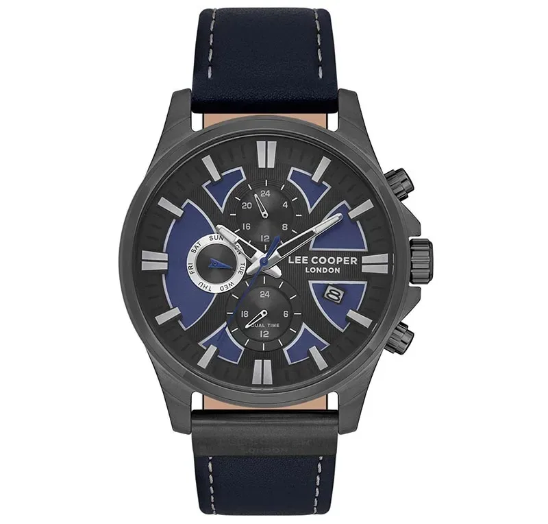Ρολόι Lee Cooper Dual Time Blue Leather Strap LC07425.069 LC07425.069