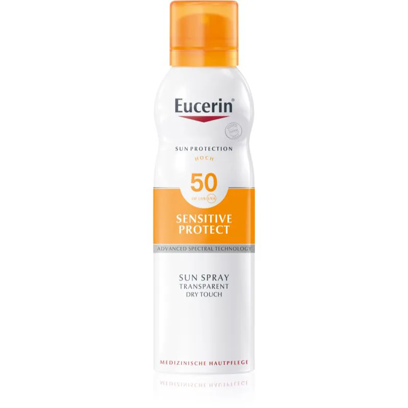 Eucerin Sun Sensitive Protect διαφανές αντηλιακό σπρέι για την ευαίσθητη επιδερμίδα SPF 50+ 200 ml