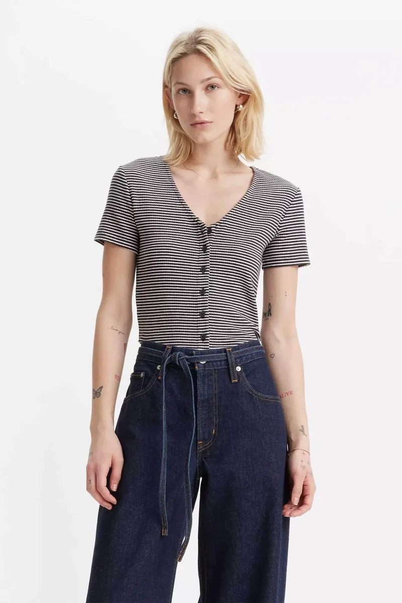 Levi's® γυναικείο τοπ με ριγέ σχέδιο και V Slim Fit "Muse" - A87820004 Ασπρόμαυρο