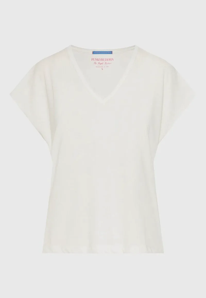 Funky Buddha Γυναικείο t-shirt με V λαιμόκοψη FBL013-111-04 Σπασμένο Λευκό