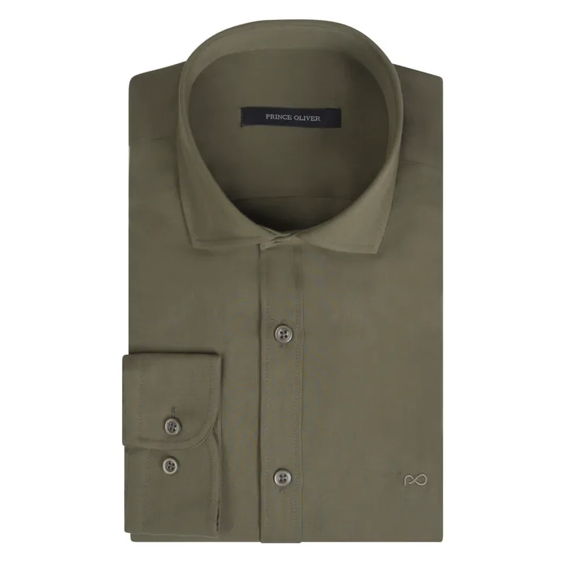 Prince Oliver Tencel Πουκάμισο Χακί (Modern Fit) New Arrival