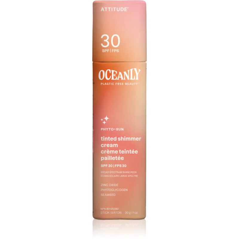 Attitude Oceanly Plastic Free Beauty τονωτική κρέμα ενυδάτωσης με χρώμα αστραφτερό SPF 30 30 γρ