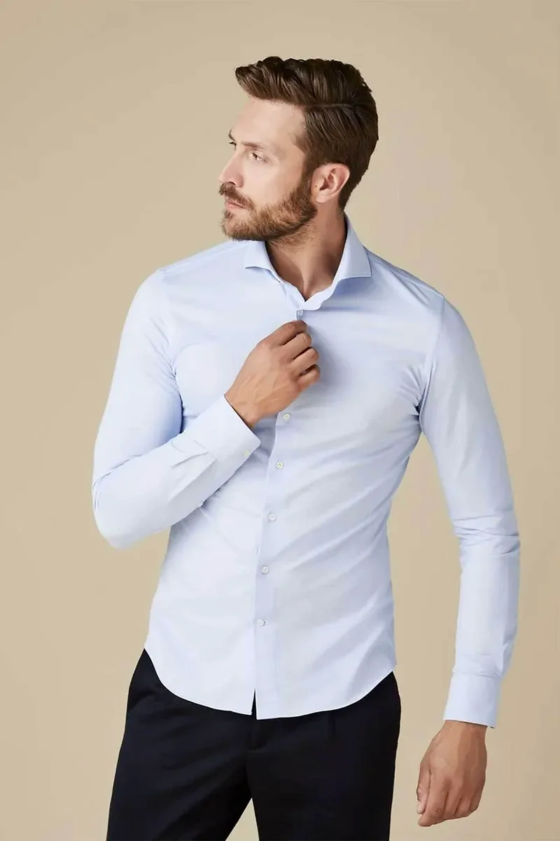 Profuomo ανδρικό πουκάμισο μονόχρωμο "Japanese Knitted" Slim Fit - PP2HC10009 Μπλε Ανοιχτό