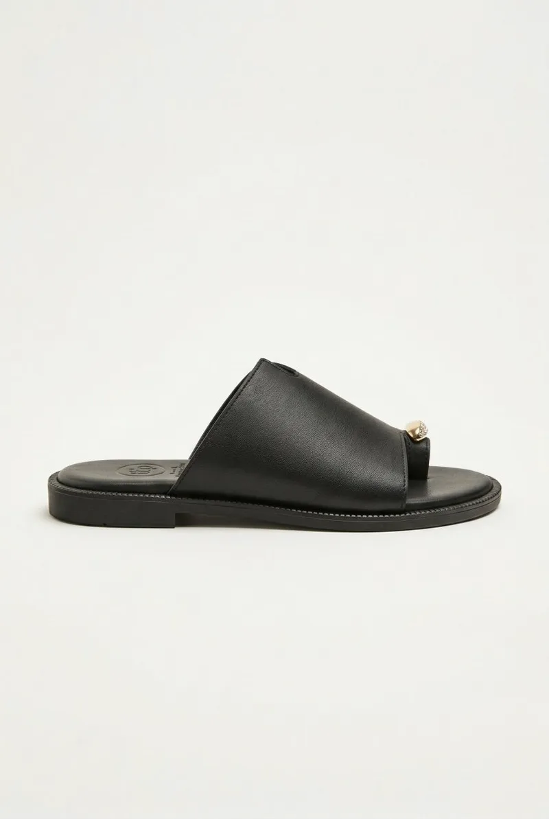 TFP Leather Sandals with Rhinestones - 105 - Black Matte