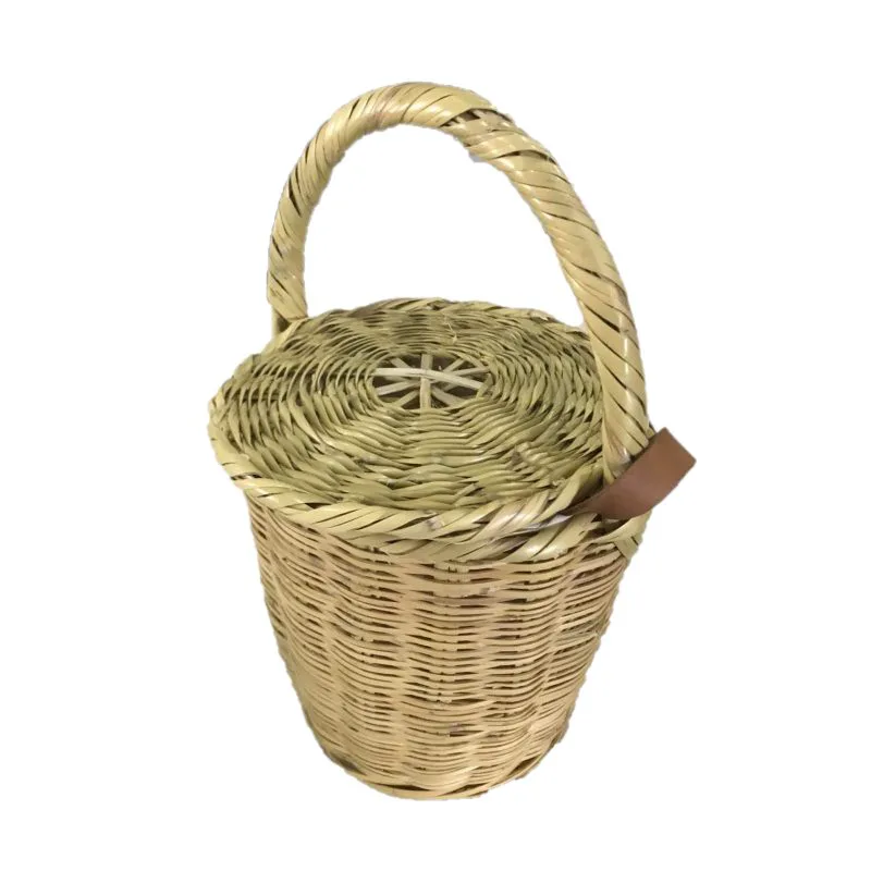 Ψάθινο καλάθι με καπάκι σε φυσικό χρώμα 26x26/42εκ.