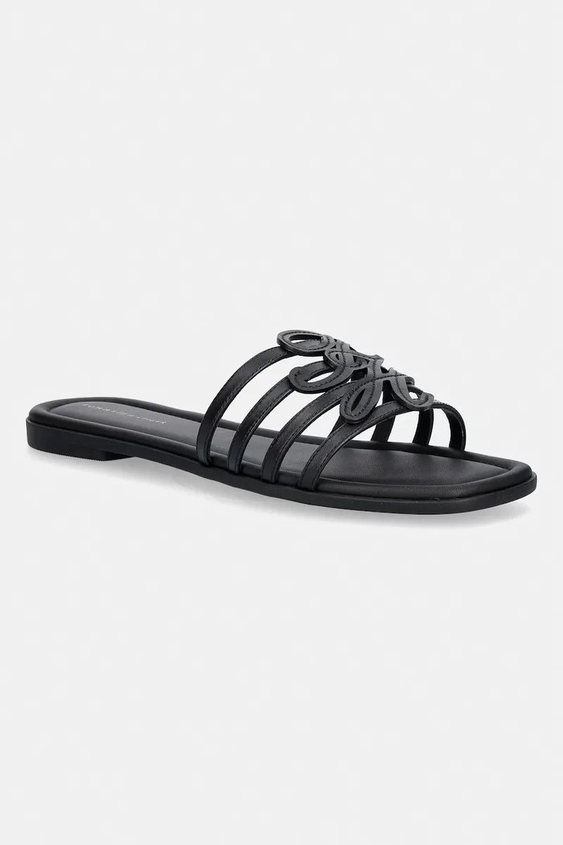Tommy Hilfiger σαγιονάρες Γυναικείες δερμάτινες TH SCRIPT FLAT MULE LTH