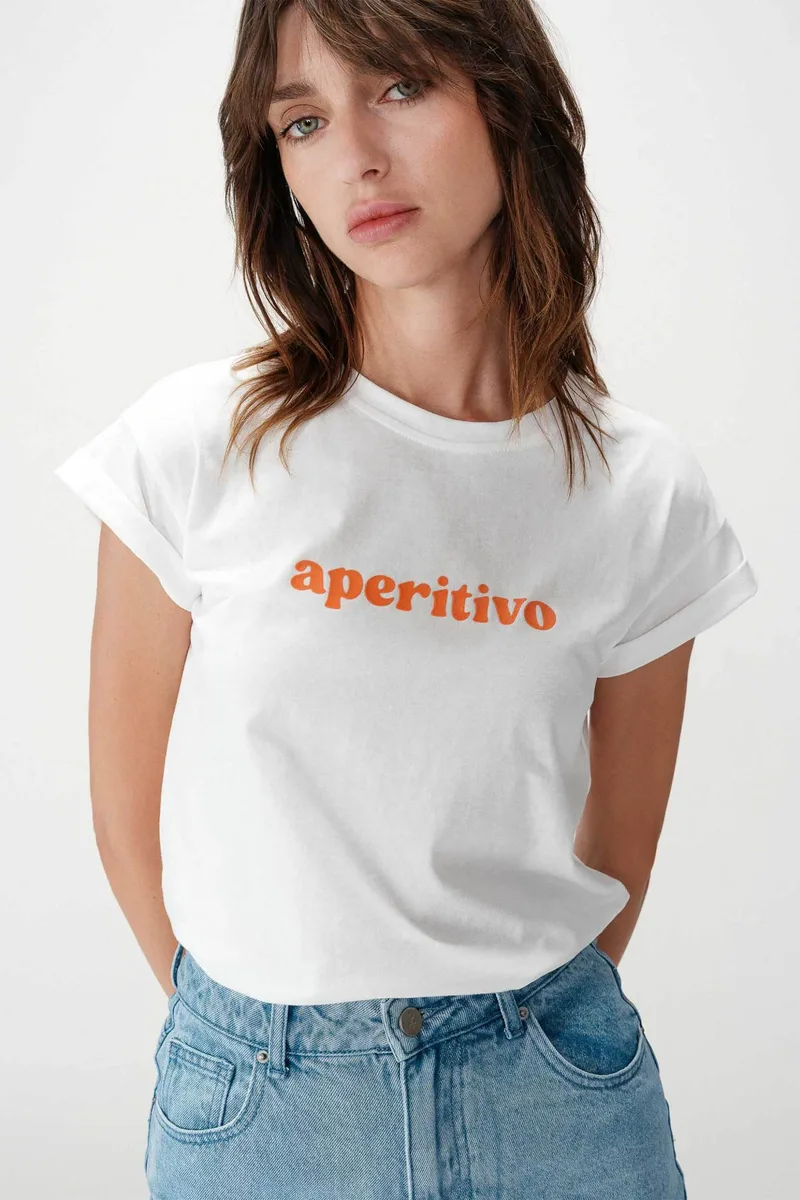 Grace & Mila γυναικείο T-shirt με lettering Regular Fit "Wylo" - WYLO Πορτοκαλί