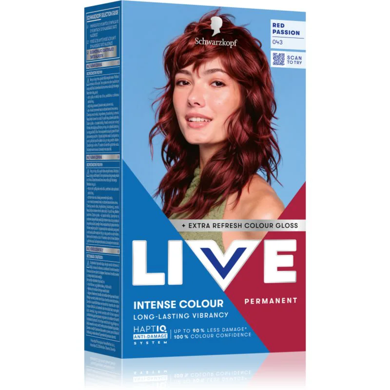 Schwarzkopf LIVE Intense Colour μόνιμη βαφή μαλλιών απόχρωση 043 Red Passion 1 τμχ