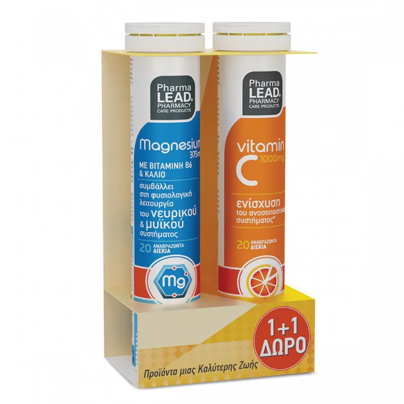 Pharmalead Promo Magnesium 375mg με Βιταμίνη B6 & Κάλιο 20Effer.tabs & Vitamin C 1000mg 20Effer.tabs