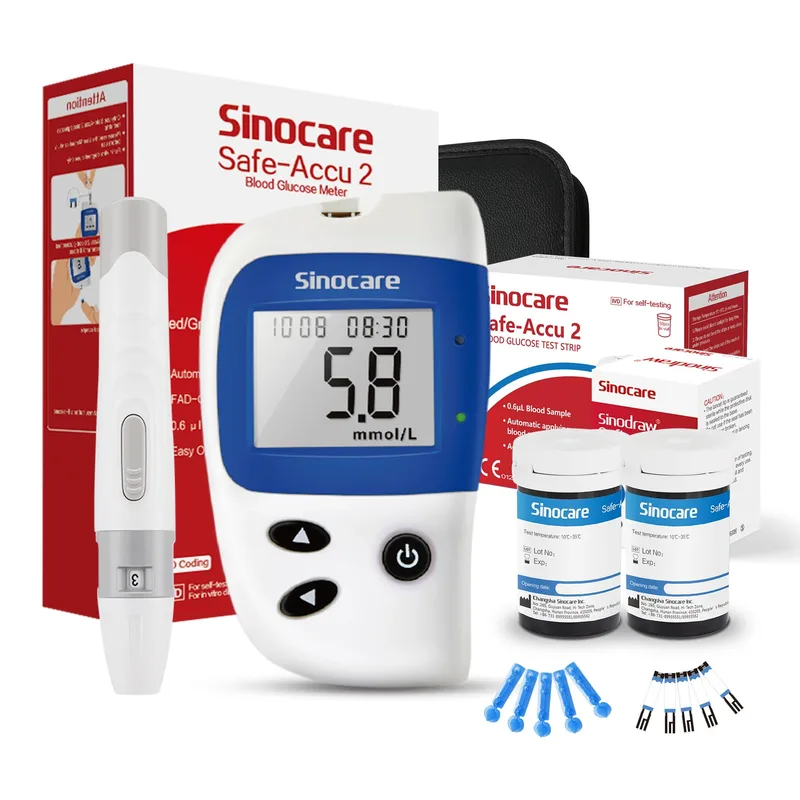 Sinocare Safe Accu 2 Blood Sugar Monitor with Advanced Technology, 200 Memory to Know Value Changes | 1pc meter+50pcs×(strips+lancets) | mmol/l