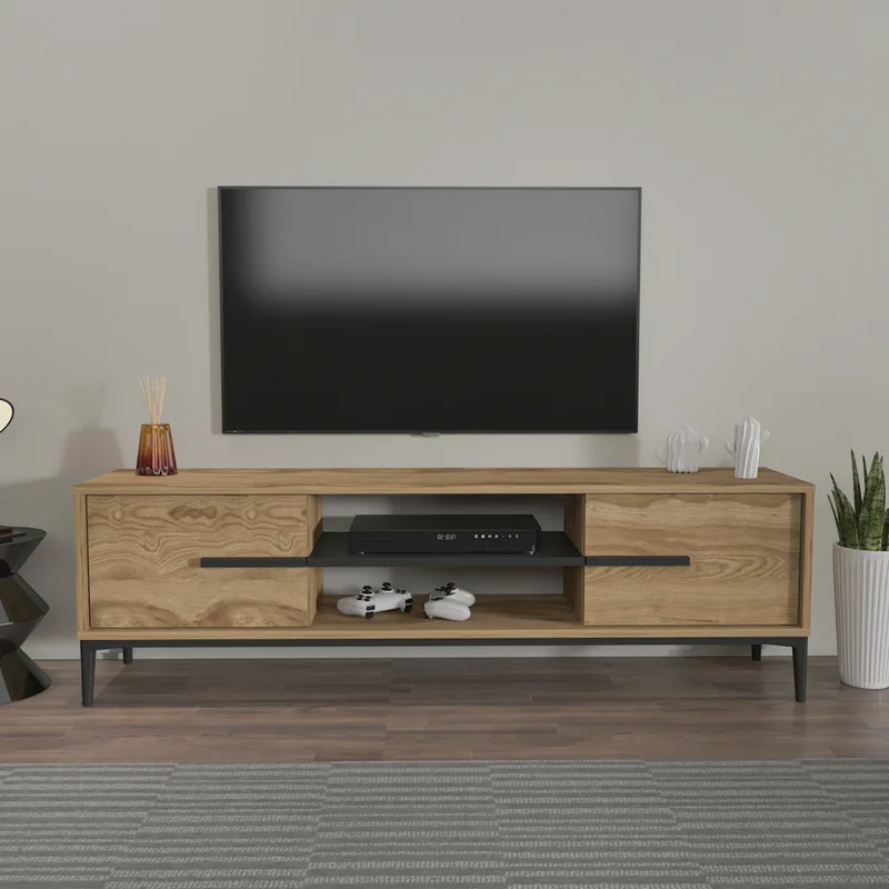 Βάση Τηλεόρασης Eslem - Oak, Black 875Zna4595 (120x43,6x29,6)