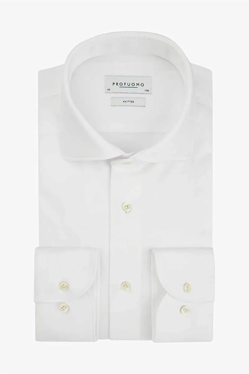 Profuomo ανδρικό πουκάμισο μονόχρωμο Slim Fit "Single Jersey Knitted" - PP2H00005A Λευκό